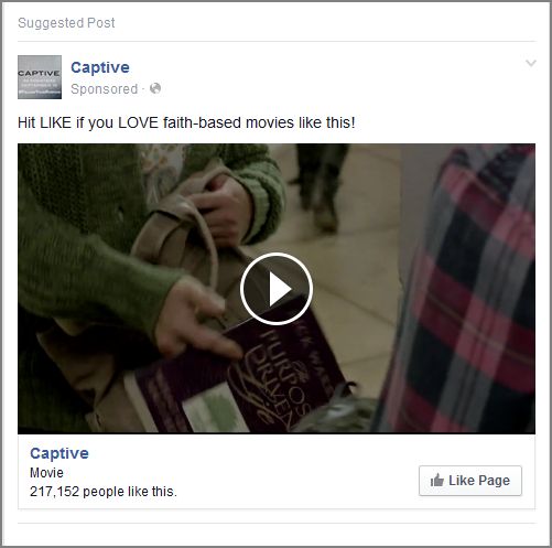Capture Captive movie - Facebook Suggested Post - promoting the book Purpose Driven