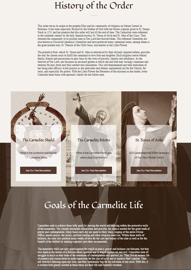 Capture Carmelite order of nuns and their goals - documentation of mystical and contemplative practices in Catholicism